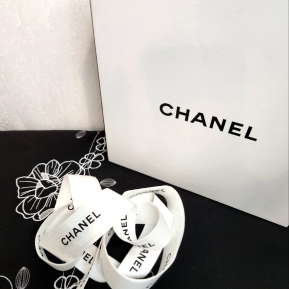 Authentic CHANEL Ribbon, classic white with black lettering, 1 piece 54"… - Picture 1 of 2
